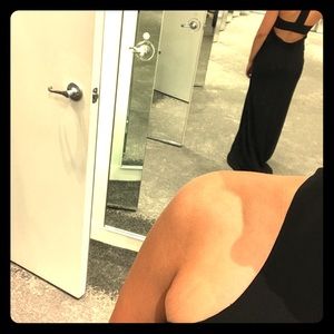 Long crepe simple front with stunning halter back